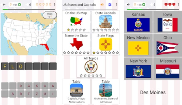 50 us states map capitals and flags american quiz MOD APK Android